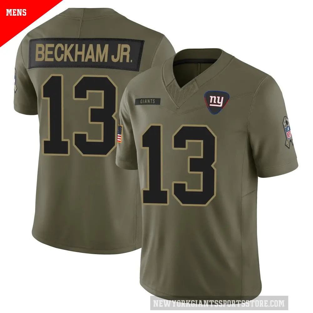 Men's New York Giants ＃13 Odell Beckham Jr. Olive Limited 2025 Salute to Service Jersey