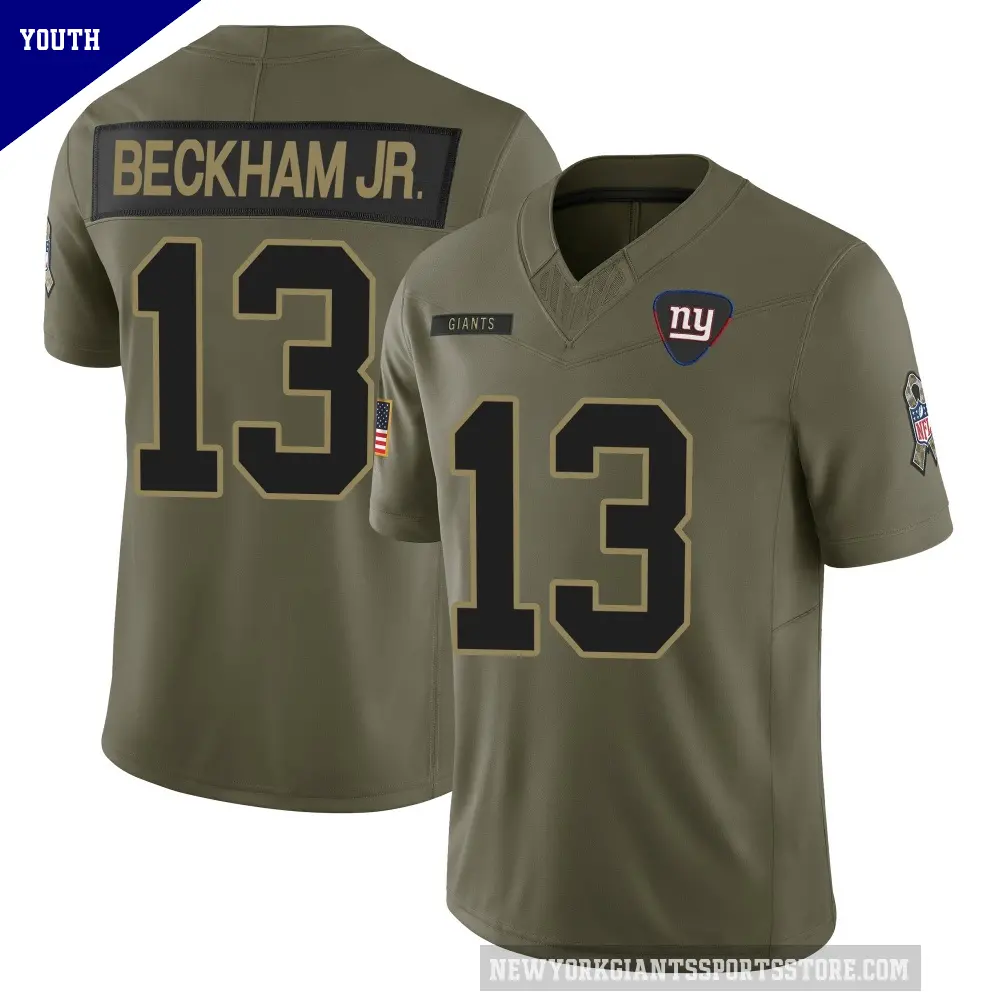Youth New York Giants ＃13 Odell Beckham Jr. Olive Limited 2025 Salute to Service Jersey