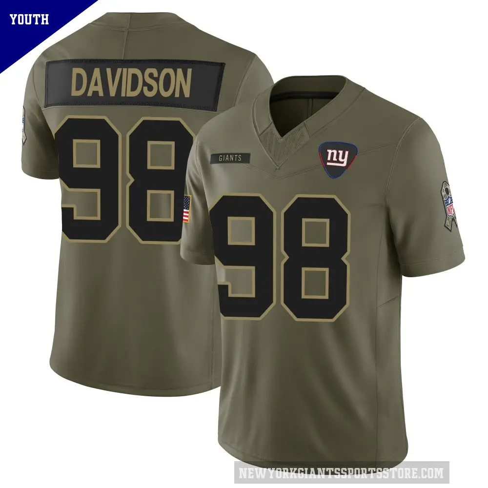 Youth New York Giants ＃98 D.J. Davidson Olive Limited 2025 Salute to Service Jersey